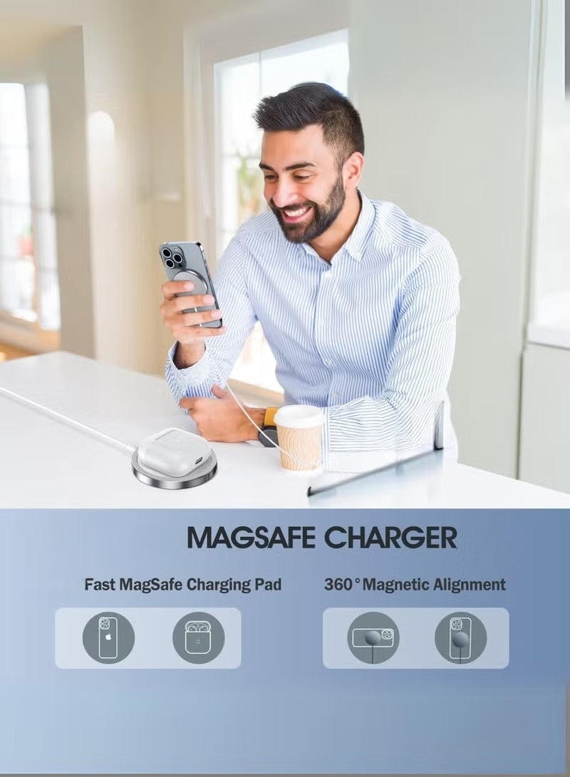 شاحن MagSafe لاسلكي مغناطيسي مع كابل USB-C، شحن لاسلكي سريع لهواتف iPhone 12/13/14/15/16، محاذاة مغناطيسية قوية، شحن آمن، تصميم مدمج وسهل الحمل – أبيض - Image 4