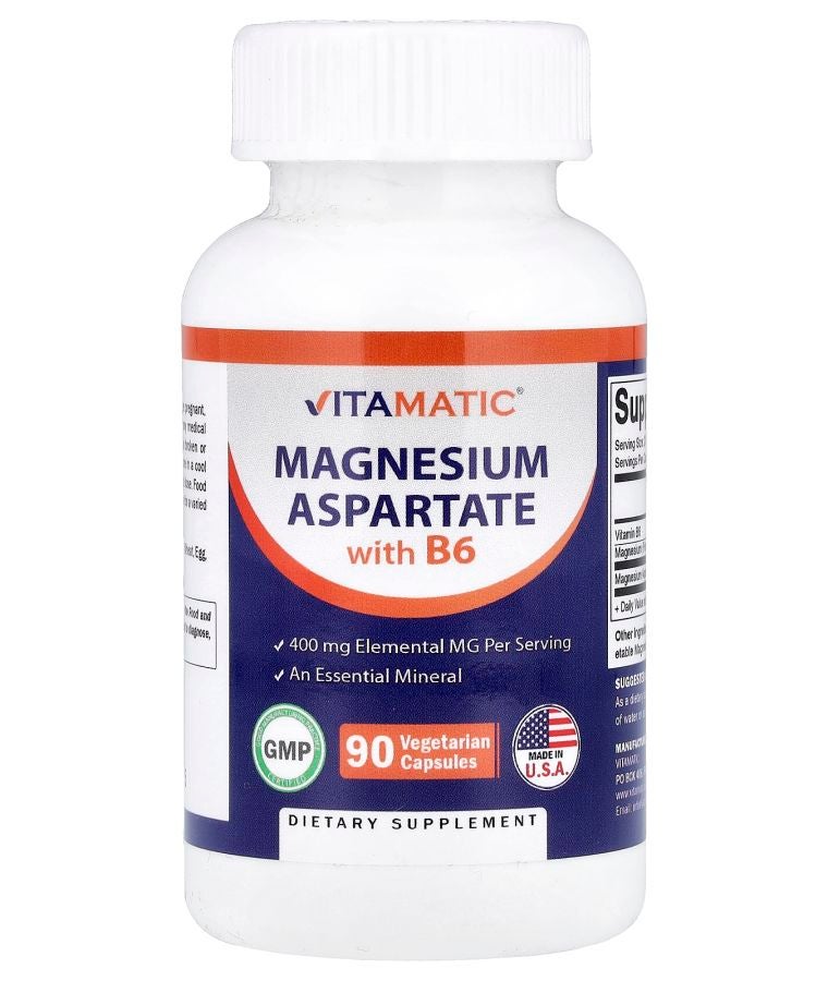 Vitamatic Magnesium Aspartate with B6 90 Vegetarian Capsules