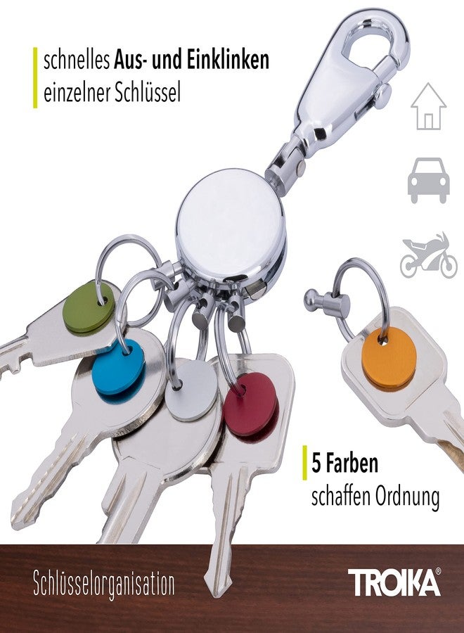TROIKA PATENT KEY HOLDER - KYR61/CH - Round Shiny - Key Ring - Carabiner Hook - 6 Removable Rings - Coloured Plates for Assigning Keys Original - Image 4
