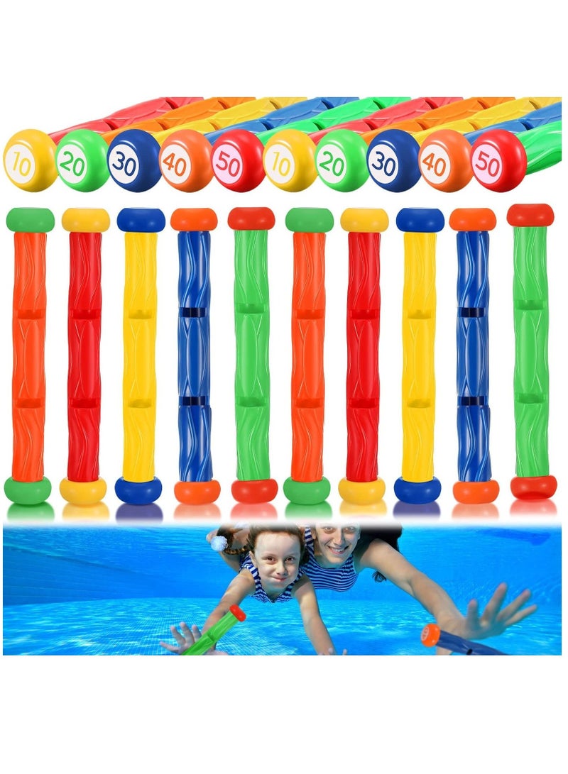 Captaintech Diving Toys, 10 Pieces Underwater Play Sticks Colorful Swimming Pool Toys for Kids - Image 1