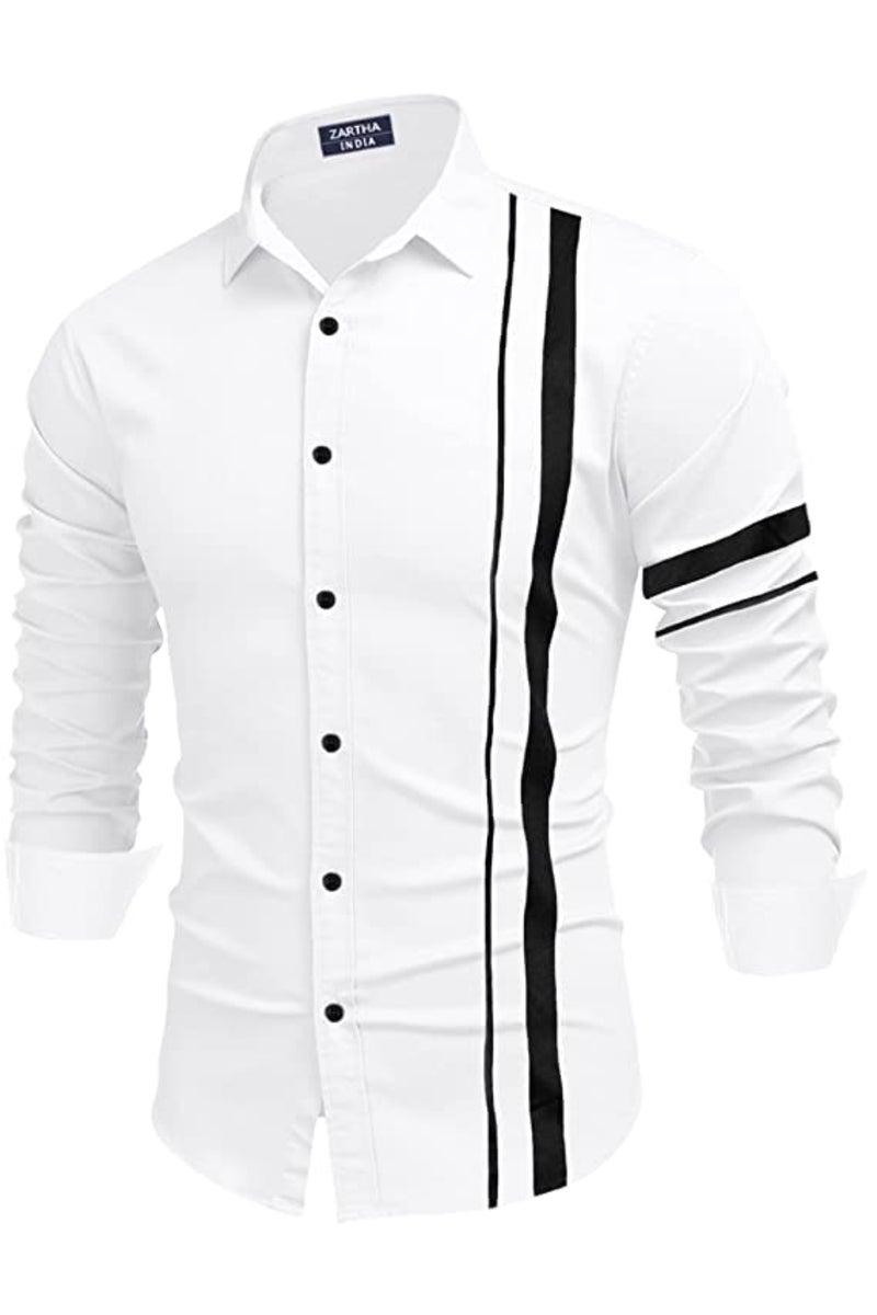 BELLSTONE Men Striped Casual Men's Solid Cotton Blend Full Sleeve Casual Spread Shirt - Image 1