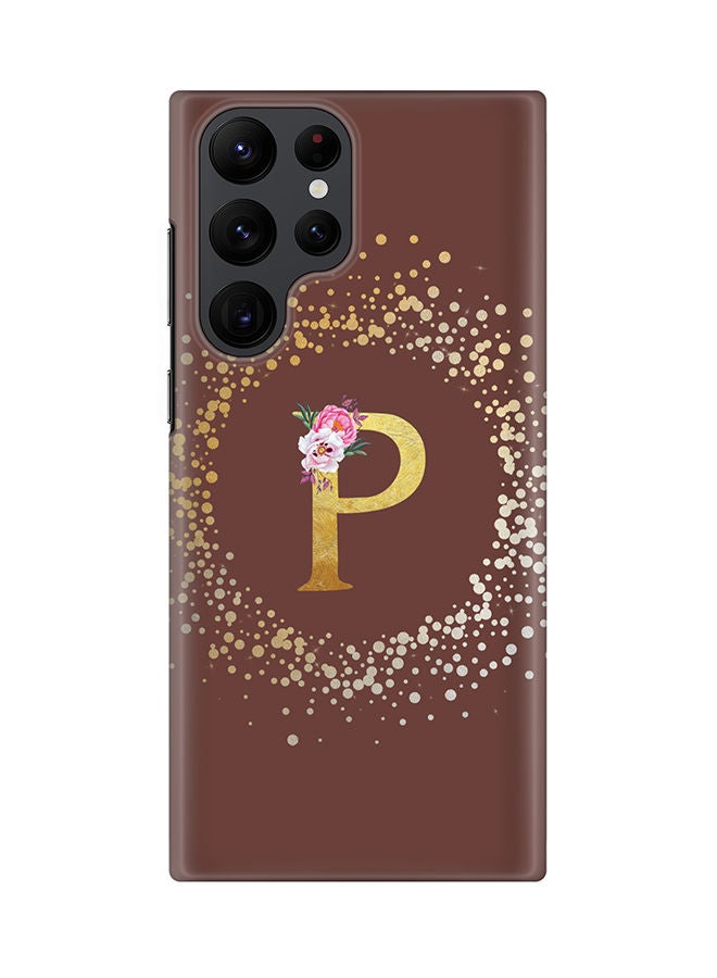 Stylizedd Monogram Slim Cover for Samsung Galaxy S22 Ultra 5G Case Custom Initials Letter Floral Pattern Snap Series Mobile Cover Matte Alphabet  - P (Brown) - Image 1