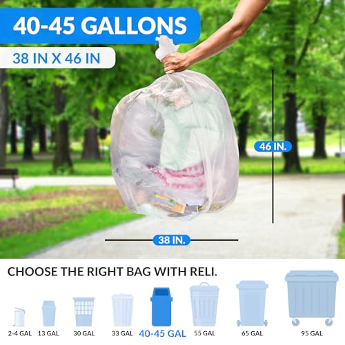 Reli. Reli 40 to 45 Gallon Trash Bags Heavy Duty 250 Trash Bags Super Sizeable Clear Garbage for Serious Cleanup - Image 5
