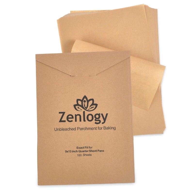 Zenlogy 9x13 Parchment Paper 100 sheets  Unbleached High Heat Nonstick Precut Baking Paper for Quarter Sheet Pans  Great for Baking Roasting Wrapping Dehydrator and so much more