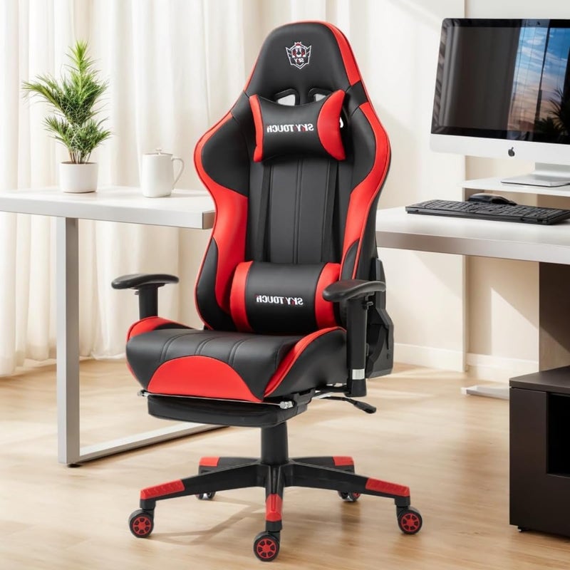 SKY-TOUCH New Upgrade Ergonomic Gaming Chair,Height Adjustable Computer Gaming Chair with Footrest,Adjustable Armrests,Fulled PU Leather, Swivel & Tilt,54x52x132cm, Red - Image 4