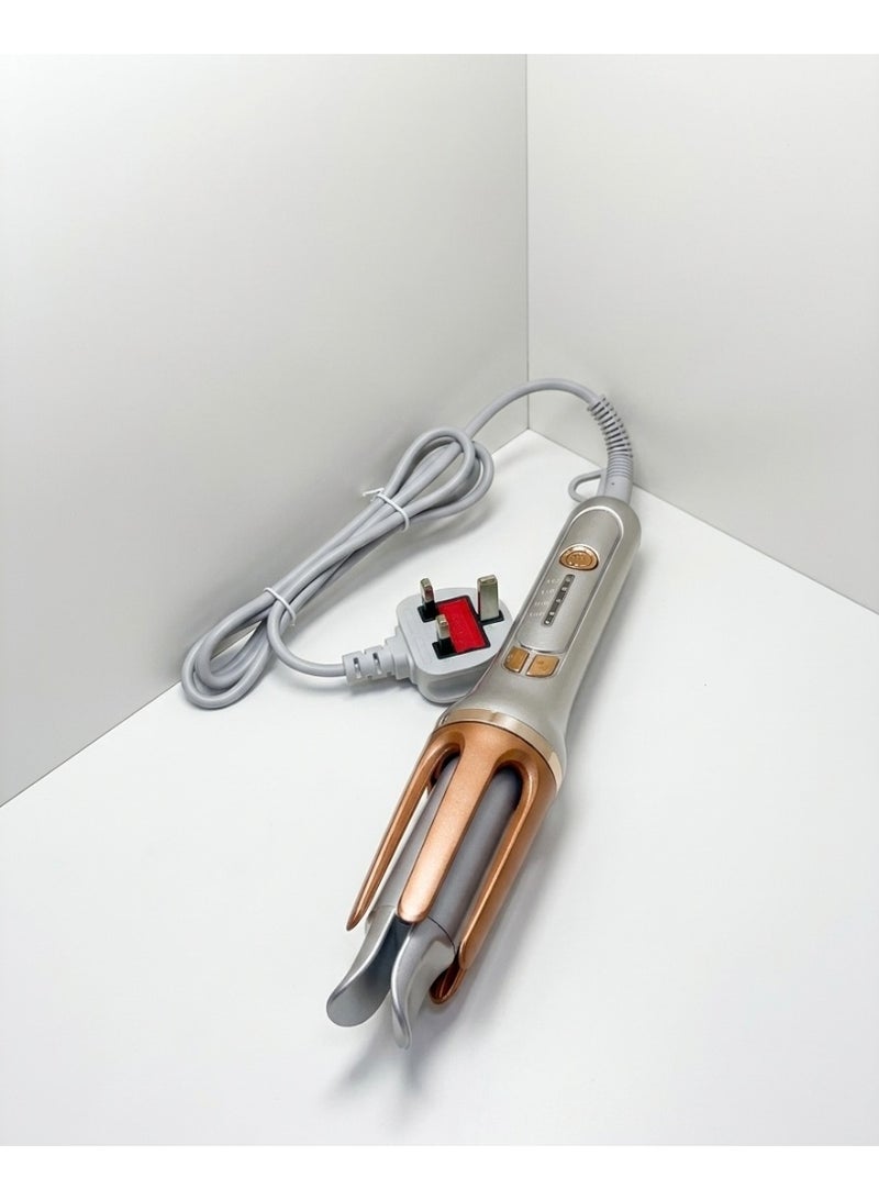 AUTOMATIC HAIR CURLER CERAMIC ROTATING CURLING IRON WITH HAIR CLIP,UK PLUG-SILVER/ROSE GOLD - Image 1