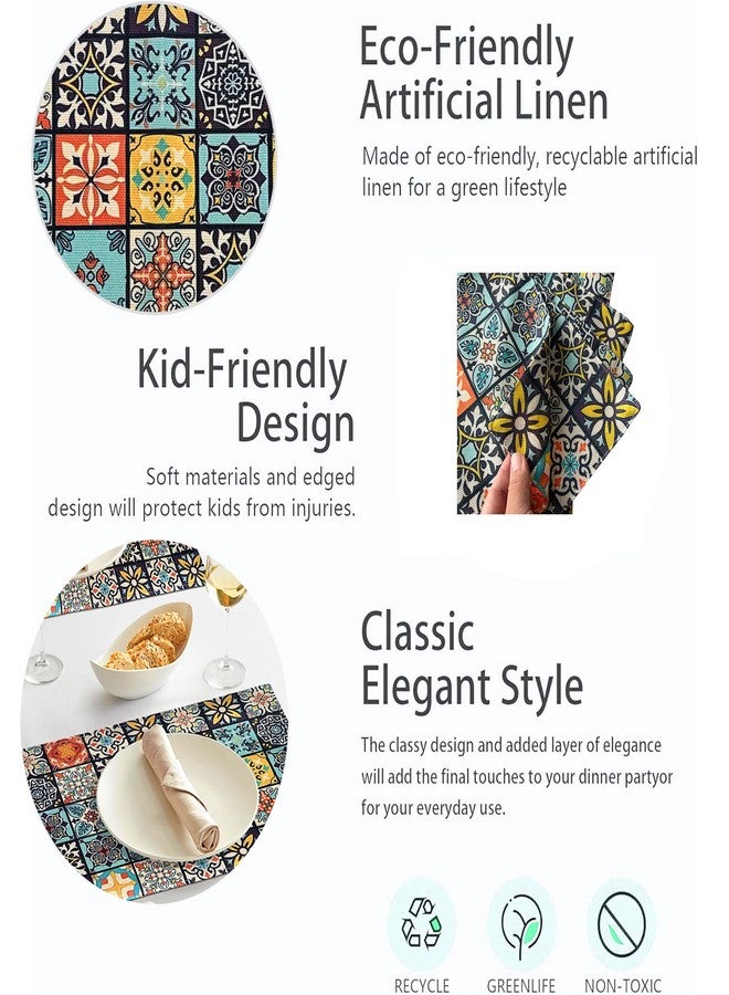 capasin Mandala Bohemian Placemats Set of 6 Two-Sided Washable Table Placemat Boho Mat Fabric Cloth Vintage Flower for Farmhouse Kitchen Outdoor Dining Decor 12x18 Inch (Bohemian A) - Image 4
