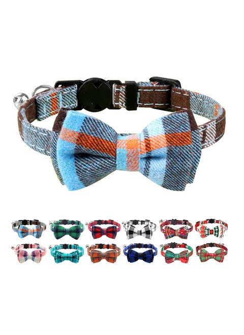 Cat Collar with Bell and Bow Tie Soft Tartan Quick Release Safety Collars for Kitten and Cats 1 Pack Haze Blue