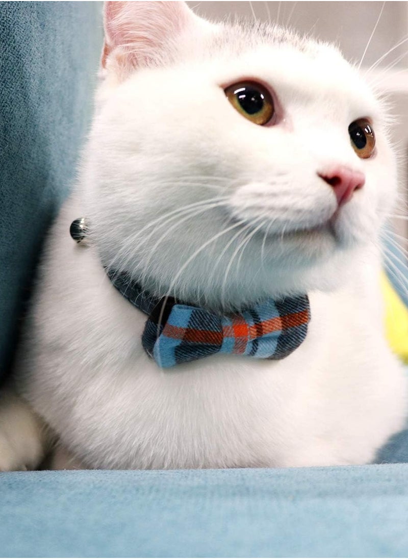 Cat Collar with Bell and Bow Tie Soft Tartan Quick Release Safety Collars for Kitten and Cats 1 Pack Haze Blue