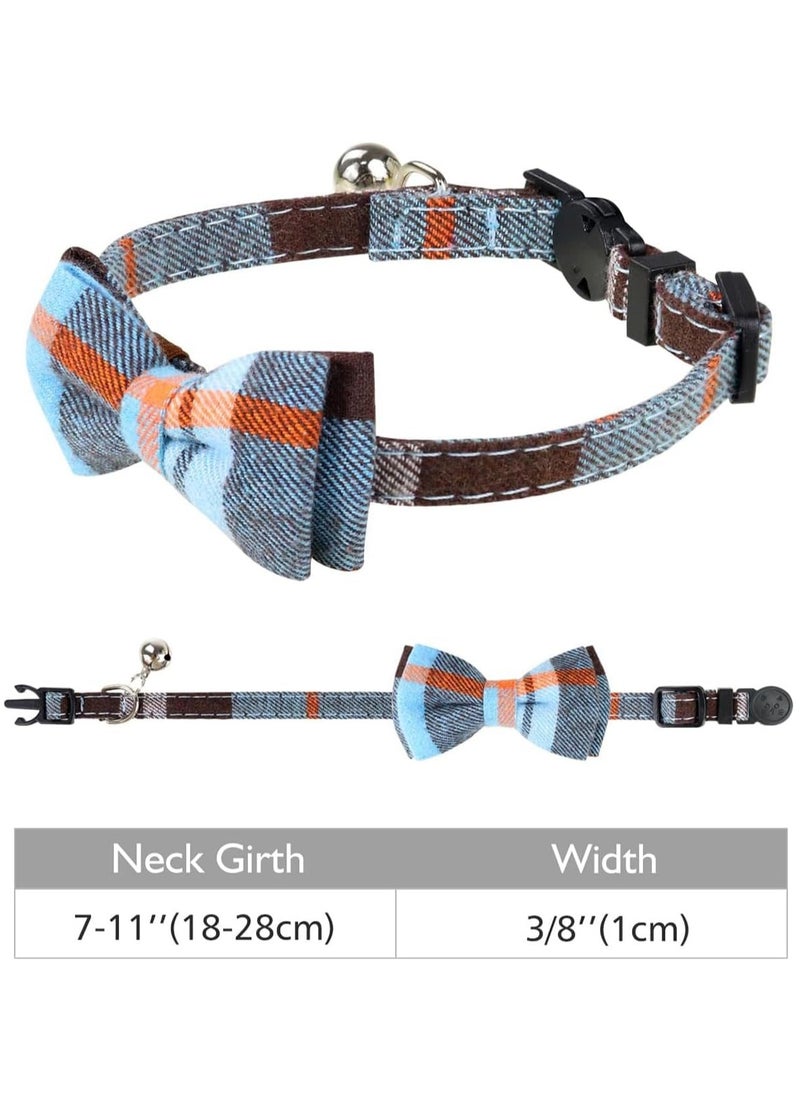 Cat Collar with Bell and Bow Tie Soft Tartan Quick Release Safety Collars for Kitten and Cats 1 Pack Haze Blue