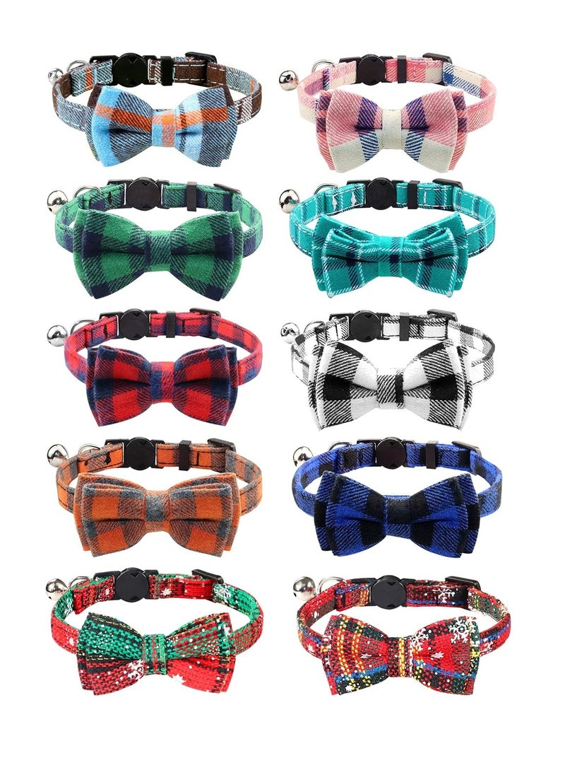 Cat Collar with Bell and Bow Tie Soft Tartan Quick Release Safety Collars for Kitten and Cats 1 Pack Haze Blue