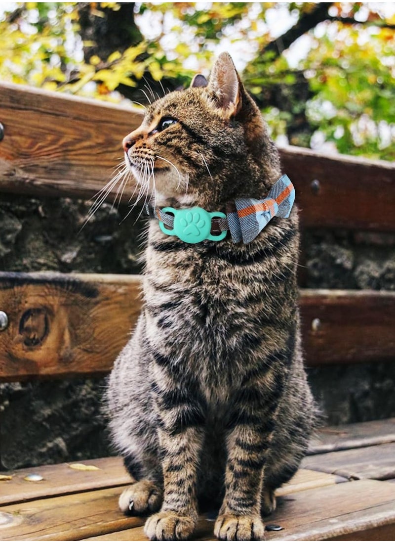 Cat Collar with Bell and Bow Tie Soft Tartan Quick Release Safety Collars for Kitten and Cats 1 Pack Haze Blue