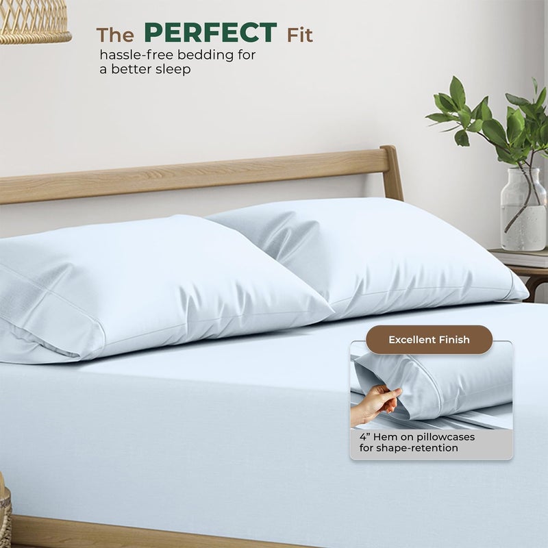THREAD SPREAD 100% Organic Cotton Pillow Cases Standard Size - Natural Cotton Pillow Cases Queen Size Set of 2 (Light Blue), Soft, Cooling, Crisp & Breathable Percale Weave Pillowcase, GOTS Certified - Image 4