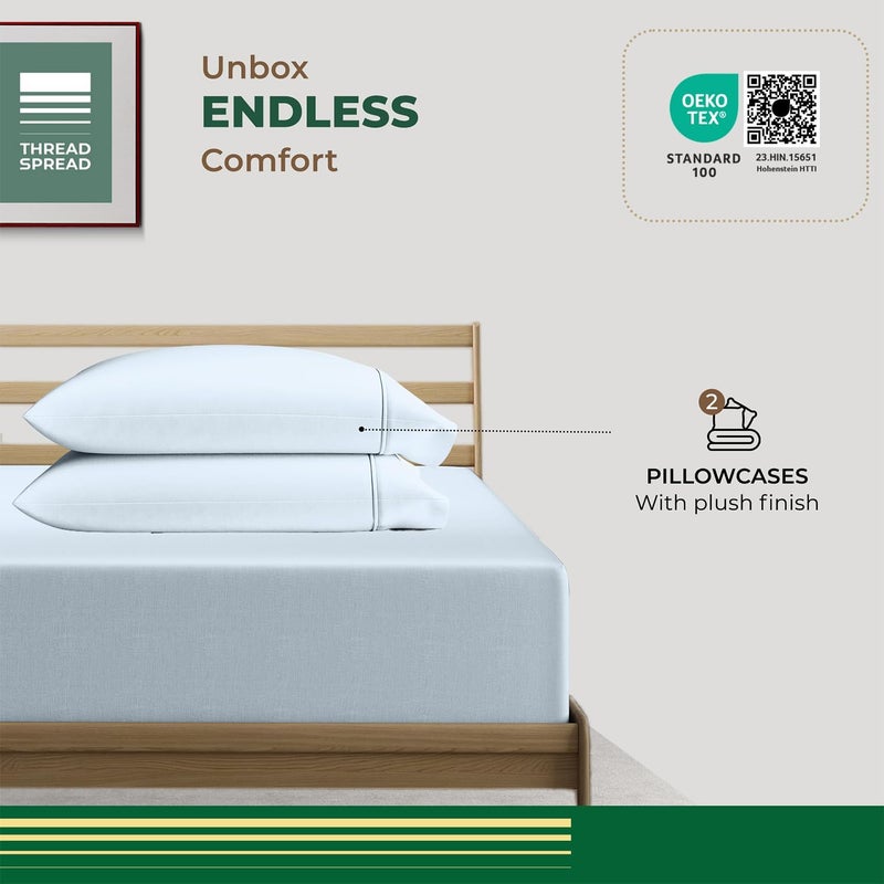 THREAD SPREAD 100% Organic Cotton Pillow Cases Standard Size - Natural Cotton Pillow Cases Queen Size Set of 2 (Light Blue), Soft, Cooling, Crisp & Breathable Percale Weave Pillowcase, GOTS Certified - Image 3