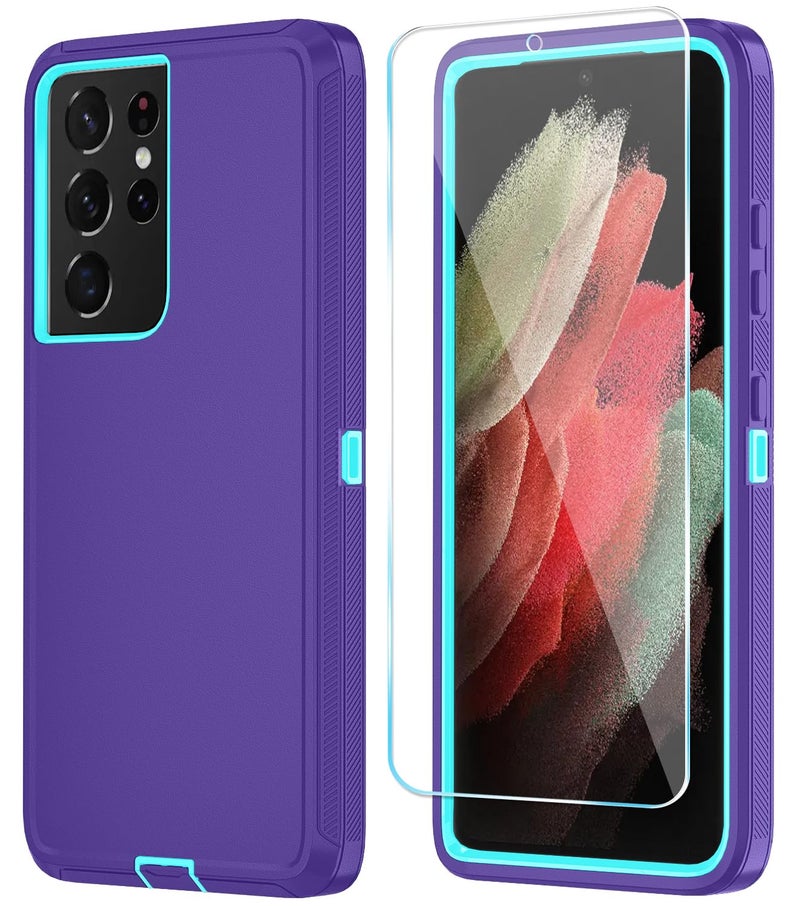 ONOLA Phone Case for Samsung Galaxy S21 Ultra Case with HD Screen Protector, Heavy Duty Shockproof & Dropproof 3-Layer Cover Phone Case for Galaxy S21 Ultra 6.8'',PurpleSkyblue - Image 1