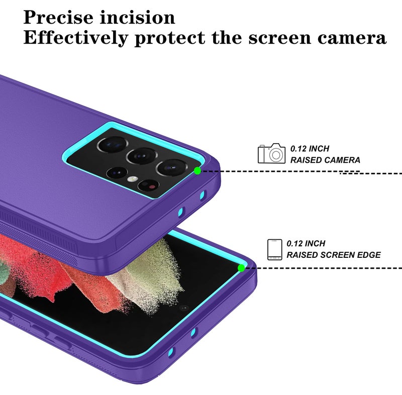 ONOLA Phone Case for Samsung Galaxy S21 Ultra Case with HD Screen Protector, Heavy Duty Shockproof & Dropproof 3-Layer Cover Phone Case for Galaxy S21 Ultra 6.8'',PurpleSkyblue - Image 4