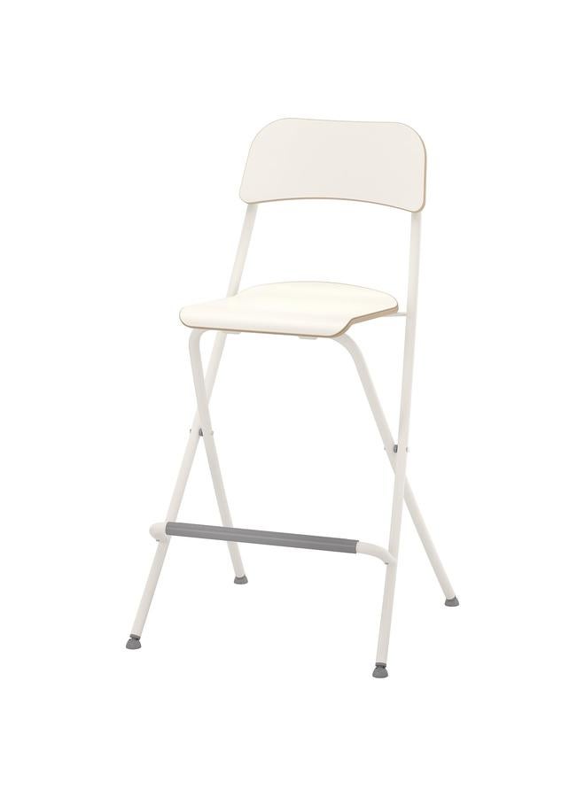 Zaboon Bar Stool With Backrest, Foldable, White/White, 63 Cm - Image 1
