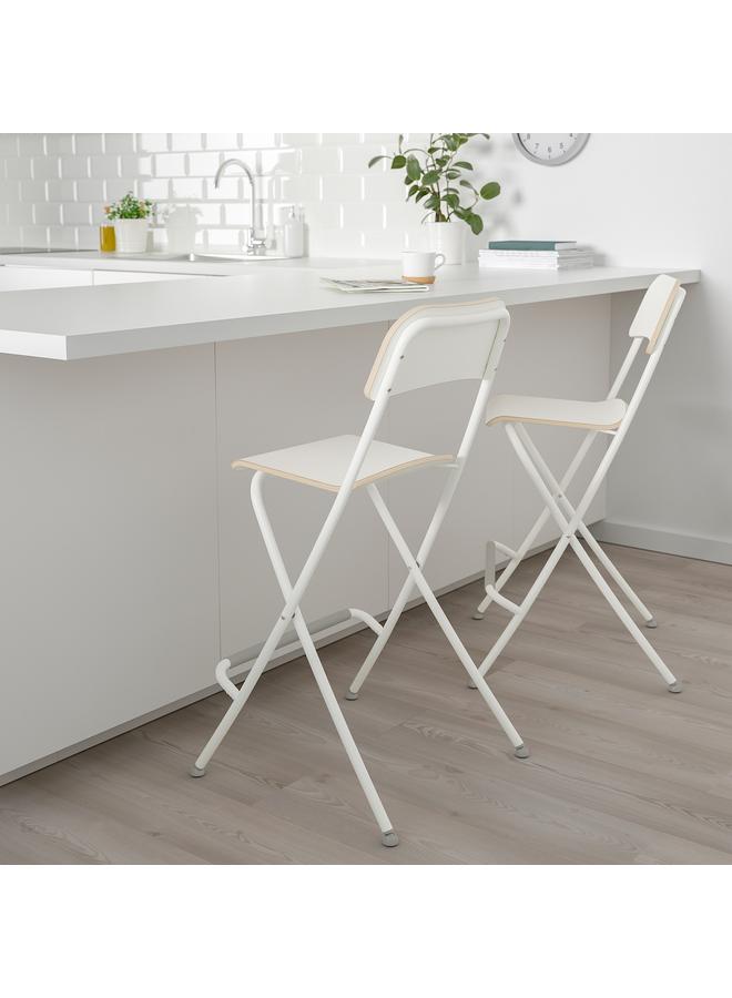 Zaboon Bar Stool With Backrest, Foldable, White/White, 63 Cm - Image 2