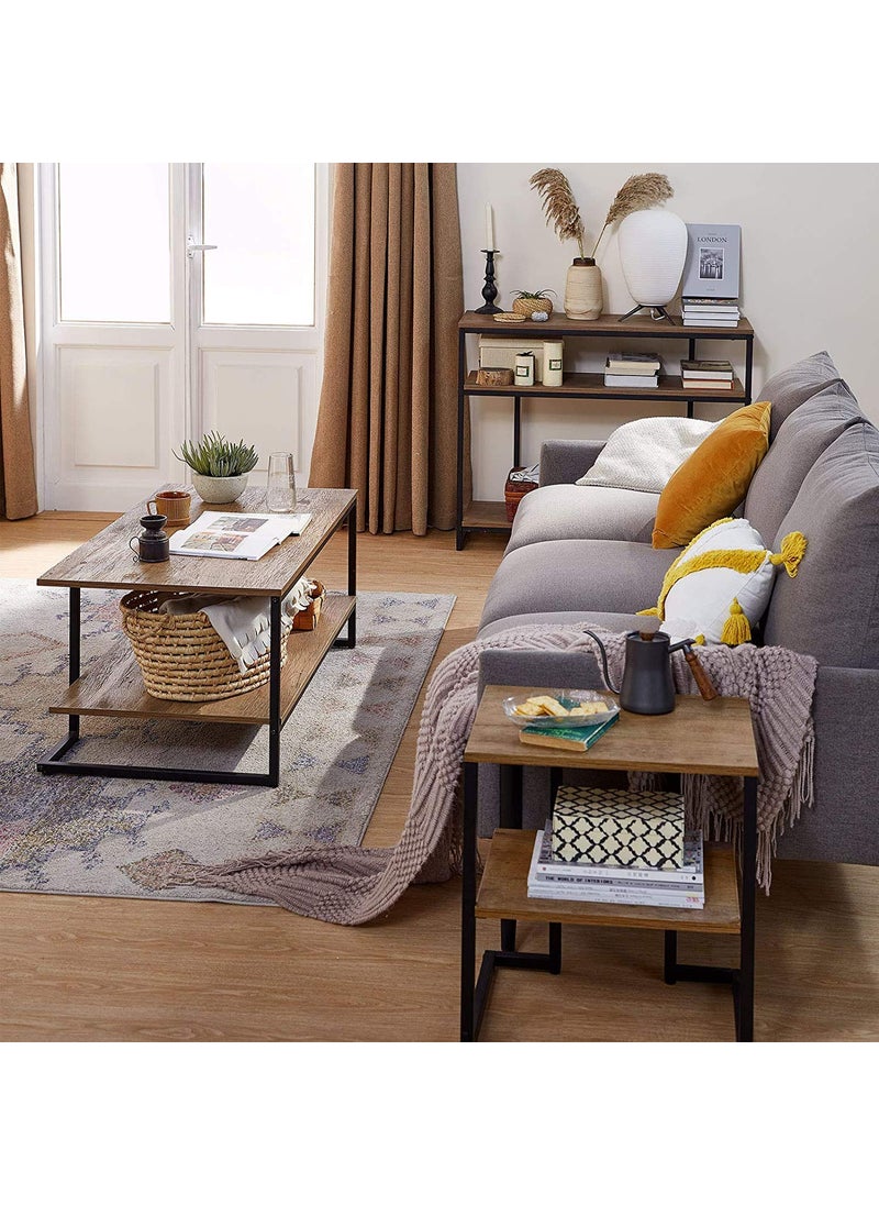 INDIAN DECOR INDIAN DECOR 29797 Side Table with Storage Shelf Wood Board and Metal Frame Industrial Small Corner End Table for Living Room Bedroom  - Image 4