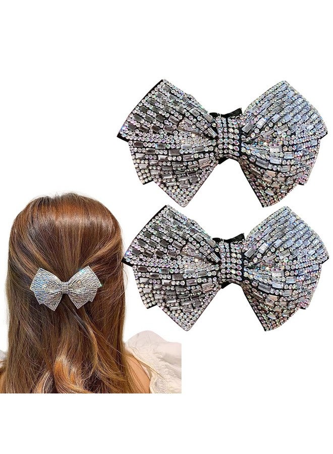 DAONACO Bling Rhinestone Bow Hair Barrettes Grey Crystal Bowknot Ponytail Holder French Side Hair Clips Hair Pins Hair Slide Stylish For Thick Hair Women Girl Hair Jewelry Accessories - Image 1