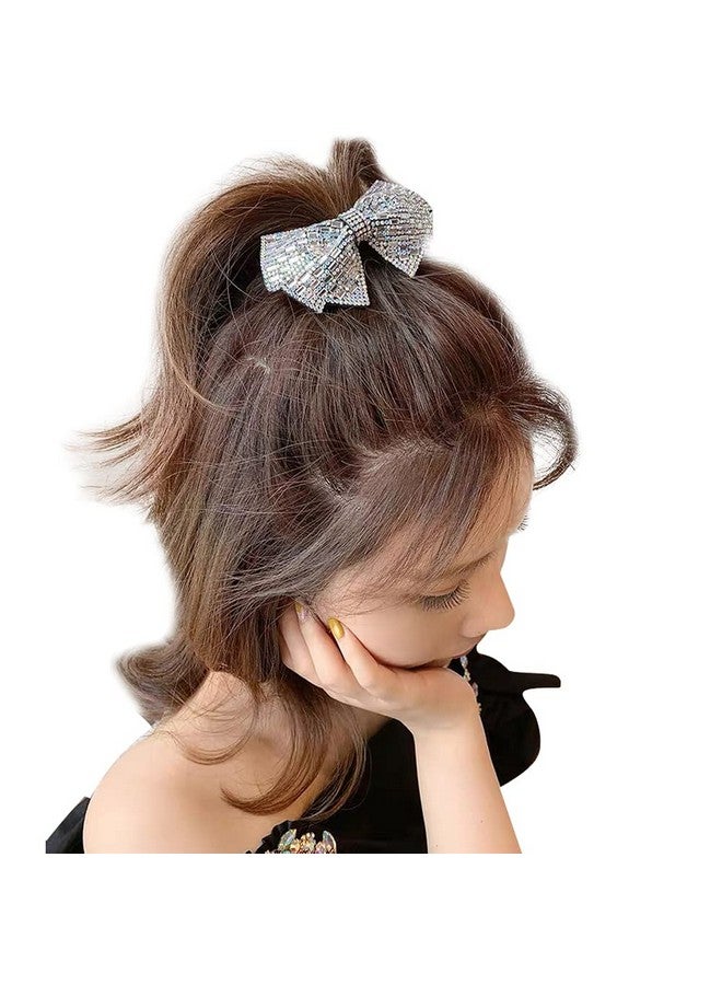 DAONACO Bling Rhinestone Bow Hair Barrettes Grey Crystal Bowknot Ponytail Holder French Side Hair Clips Hair Pins Hair Slide Stylish For Thick Hair Women Girl Hair Jewelry Accessories - Image 2