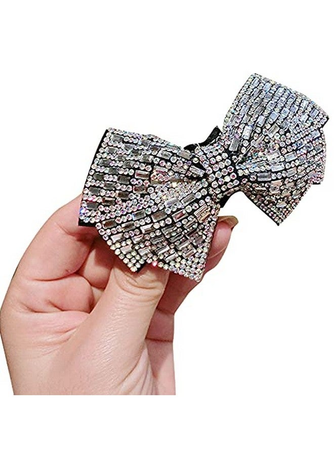 DAONACO Bling Rhinestone Bow Hair Barrettes Grey Crystal Bowknot Ponytail Holder French Side Hair Clips Hair Pins Hair Slide Stylish For Thick Hair Women Girl Hair Jewelry Accessories - Image 3