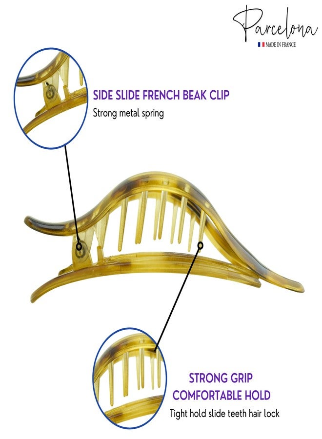 Parcelona French Wide Beak Celluloid Large Side Slide Hair Clips Volume Strong Hold No Slip Grip Girls Hair Claw Clips for Women Durable Styling Paris Hair Accessories, Made In France (Light Shell) - Image 4