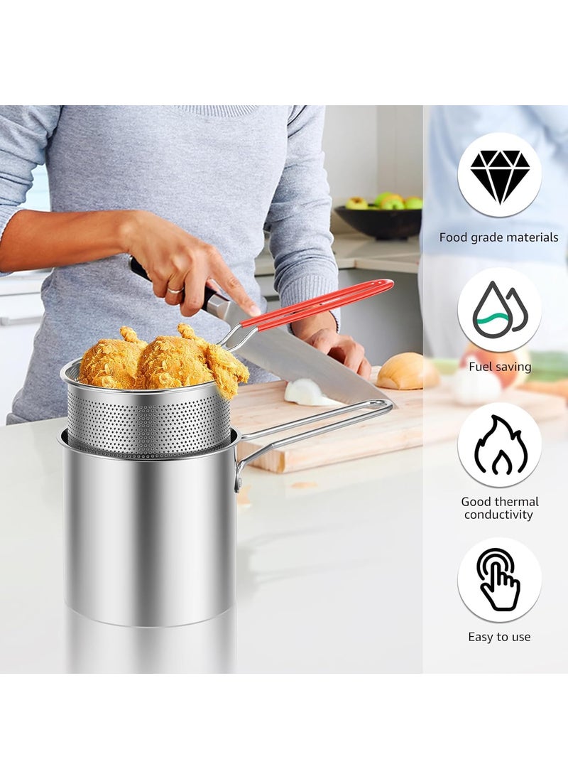 Kresal Kresal Fryer Pan Multifunctional Fryer Basket Stainless Steel Deep Fryer Pan Durable Portable Mini Long Handle Fryer Pan with Strainer for Home  - Image 3