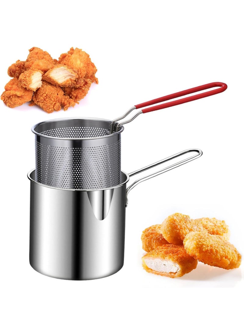 Kresal Kresal Fryer Pan Multifunctional Fryer Basket Stainless Steel Deep Fryer Pan Durable Portable Mini Long Handle Fryer Pan with Strainer for Home  - Image 1