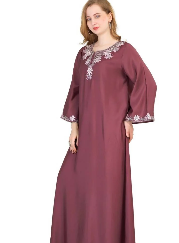 Artemea  SOFT SHINY SATIN FINISH EMBROIDERED JALABIYA for Women | Best Price UAE