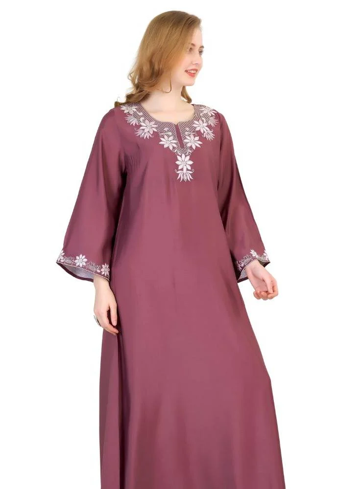 Artemea  SOFT SHINY SATIN FINISH EMBROIDERED JALABIYA for Women | Best Price UAE