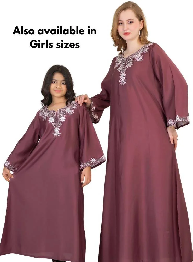 Artemea  SOFT SHINY SATIN FINISH EMBROIDERED JALABIYA for Women | Best Price UAE