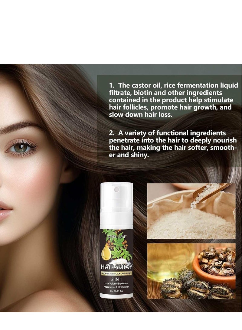 Lanthome Hair Growth Spray, Batana Oil, Castor Oil and Rosemary Oil, Contains Rice Water and Biotin, Promotes Hair Growth, Moisturizes and Strengthens Hair, Promotes Hair Thickening 60ml - Image 2