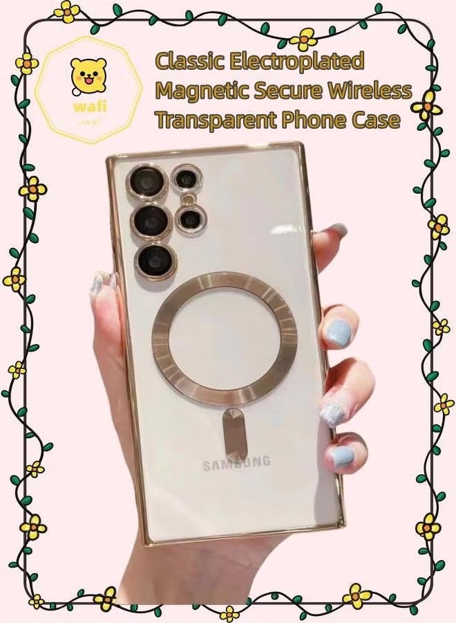 wafi Classic Electroplated Magnetic Secure Wireless Transparent Phone Case - Samsung Galaxy S23 Gold - Image 1