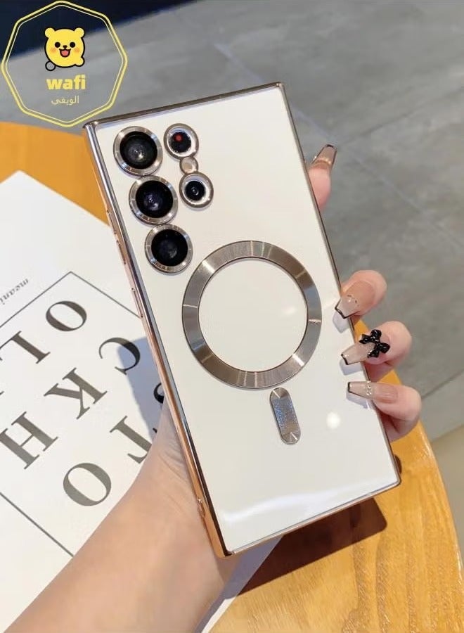 wafi Classic Electroplated Magnetic Secure Wireless Transparent Phone Case - Samsung Galaxy S23 Gold - Image 2