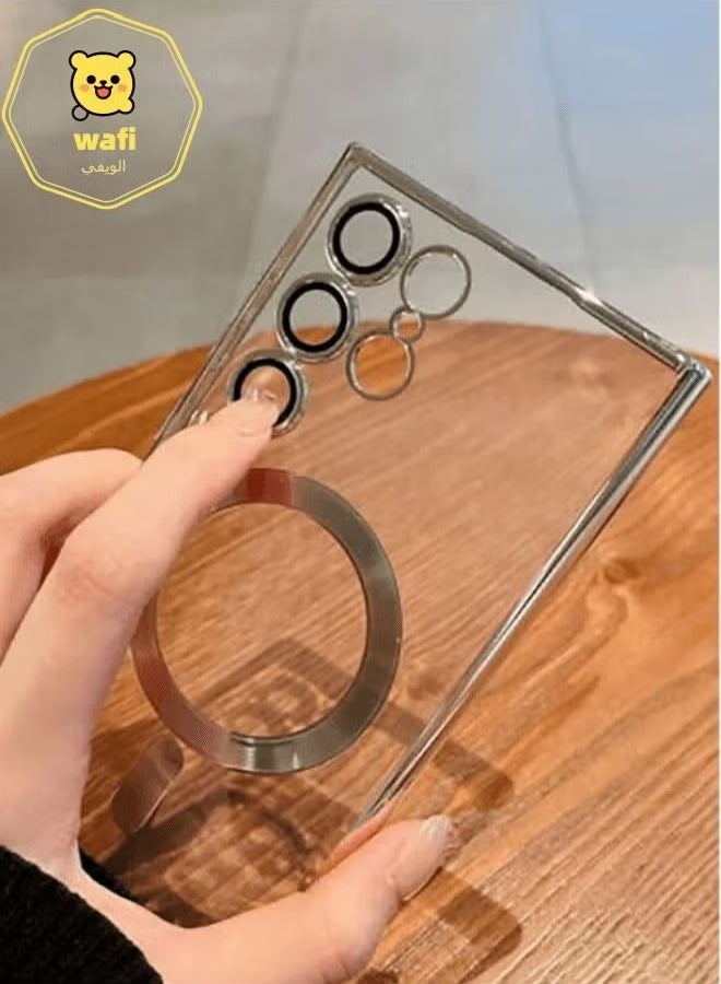 wafi Classic Electroplated Magnetic Secure Wireless Transparent Phone Case - Samsung Galaxy S23 Gold - Image 3