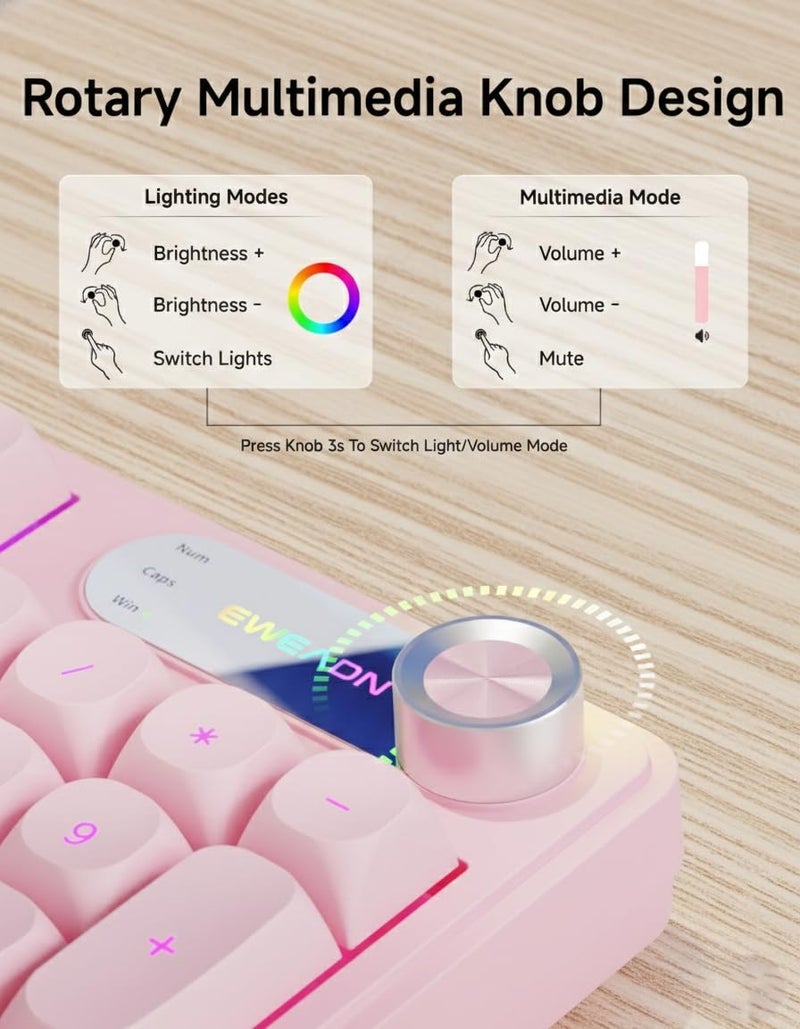 EWEADN C98 Wired Keyboard and Mouse Combo, Wired Ergonomic Computer Keyboards with Wrist Palm, Double-Shot Keycaps, Silent RGB Backlight Quiet Keyboard for Windows/MAC/PC - Pink - Image 5