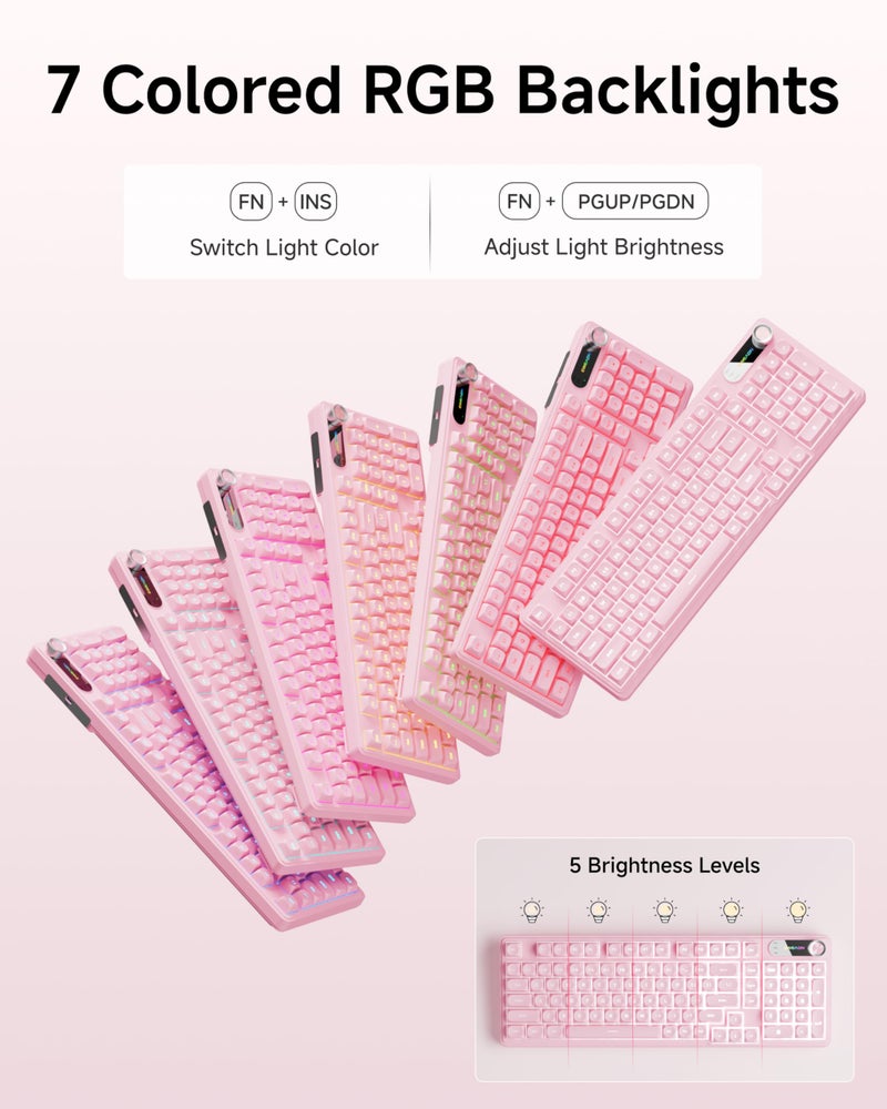EWEADN C98 Wired Keyboard and Mouse Combo, Wired Ergonomic Computer Keyboards with Wrist Palm, Double-Shot Keycaps, Silent RGB Backlight Quiet Keyboard for Windows/MAC/PC - Pink - Image 3