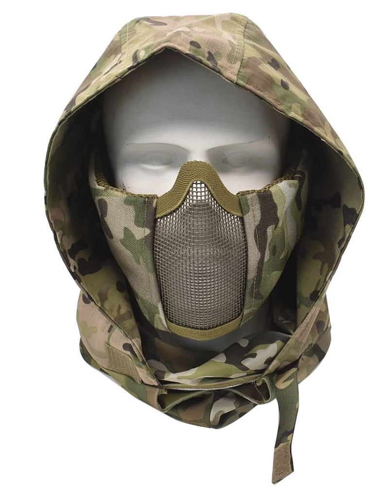JFFCESTORE Ear Protection Foldable Half Face Airsoft Mesh Mask with Goggles and Headgear Hoods Protective Paintball Headgear Mask Tactical Lower Face Protective Mask CP - Image 2