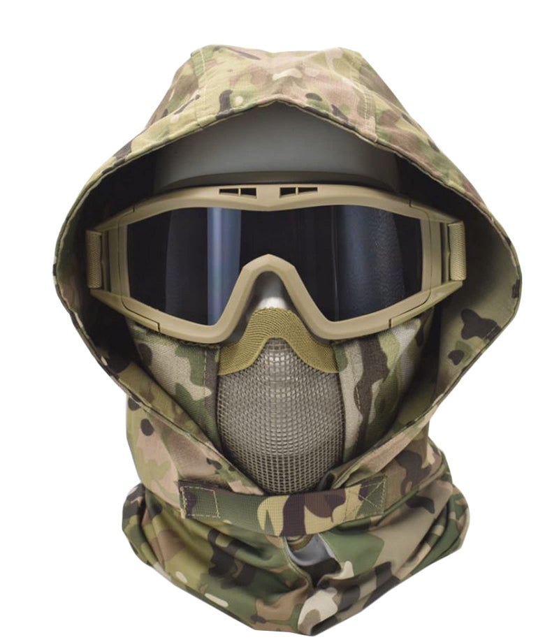 JFFCESTORE Ear Protection Foldable Half Face Airsoft Mesh Mask with Goggles and Headgear Hoods Protective Paintball Headgear Mask Tactical Lower Face Protective Mask CP - Image 1