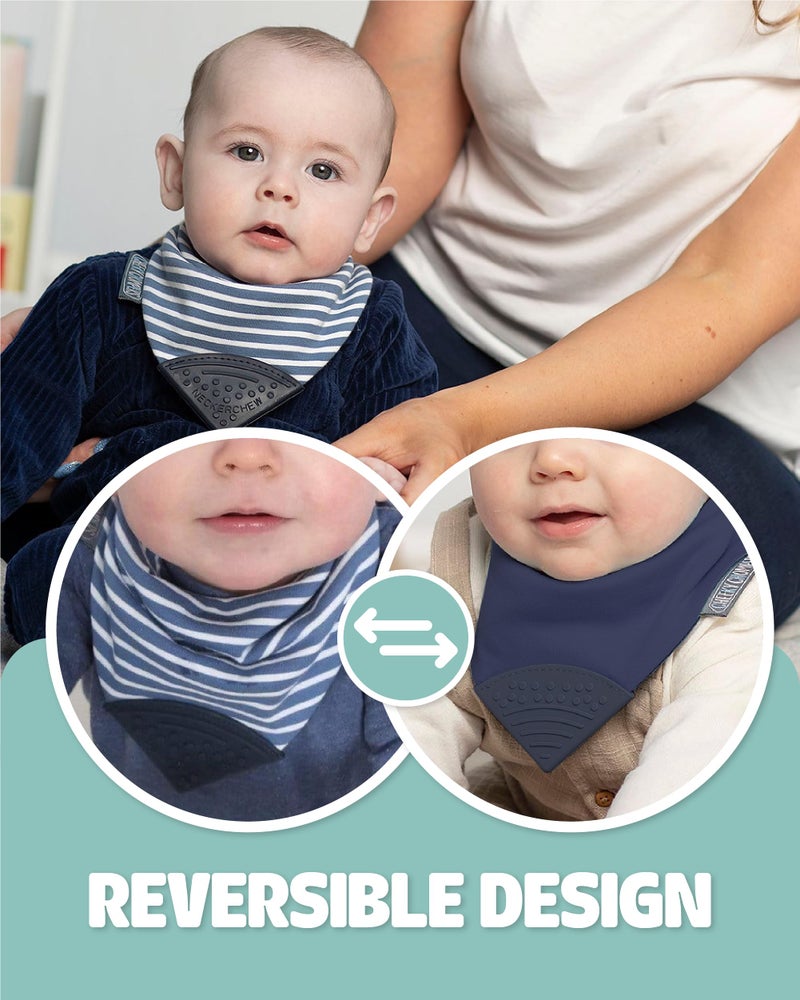 Cheeky Chompers 2-in-1 Baby Dribble Bib With Soft Silicone Teether, Reversible Bandana Style, Innovative Dimple Design Soothes Gums, 3-Layer Absorbency (Preppy Stripes Neckerchew) - Image 4