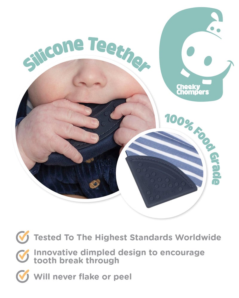 Cheeky Chompers 2-in-1 Baby Dribble Bib With Soft Silicone Teether, Reversible Bandana Style, Innovative Dimple Design Soothes Gums, 3-Layer Absorbency (Preppy Stripes Neckerchew) - Image 5