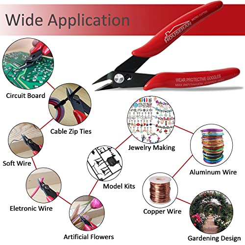 HOUSERAN 170 Wire Cutters, 10 PACK, 5 Inch Micro Flush Cutter, HOUSERAN Small Wire Cutters Spring Loaded Cutting Pliers, Side Cutters, Diagoanl Cutters for Jewelry Making, Models, Zip Ties Plastic Wire Snips - Image 4