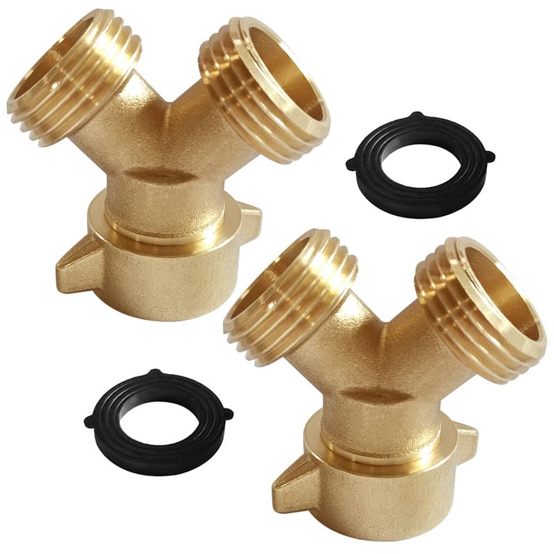 Joywayus Brass 34 GHT Garden Hose Splitter Body Backyard 2 Way Y Shaped Swivel Connector Threaded Pipe Fitting Coupler Adapter with Washer Pack of 2 - Image 2