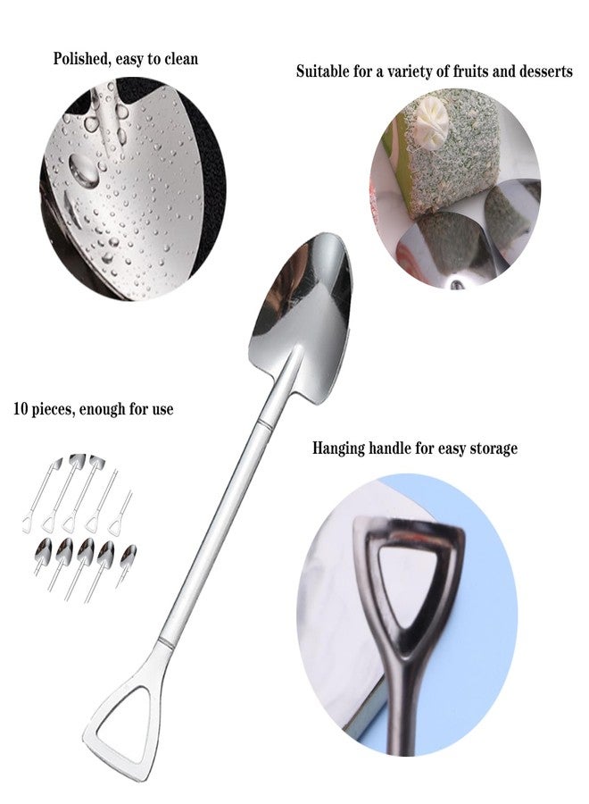 Dancepanda Shovel Spoons for Desserts,10 PCS Mini Dessert Spoon Small Ice Cream Stainless Steel Spoons Fruit Spoon -6 inch (Pointed) - Image 3