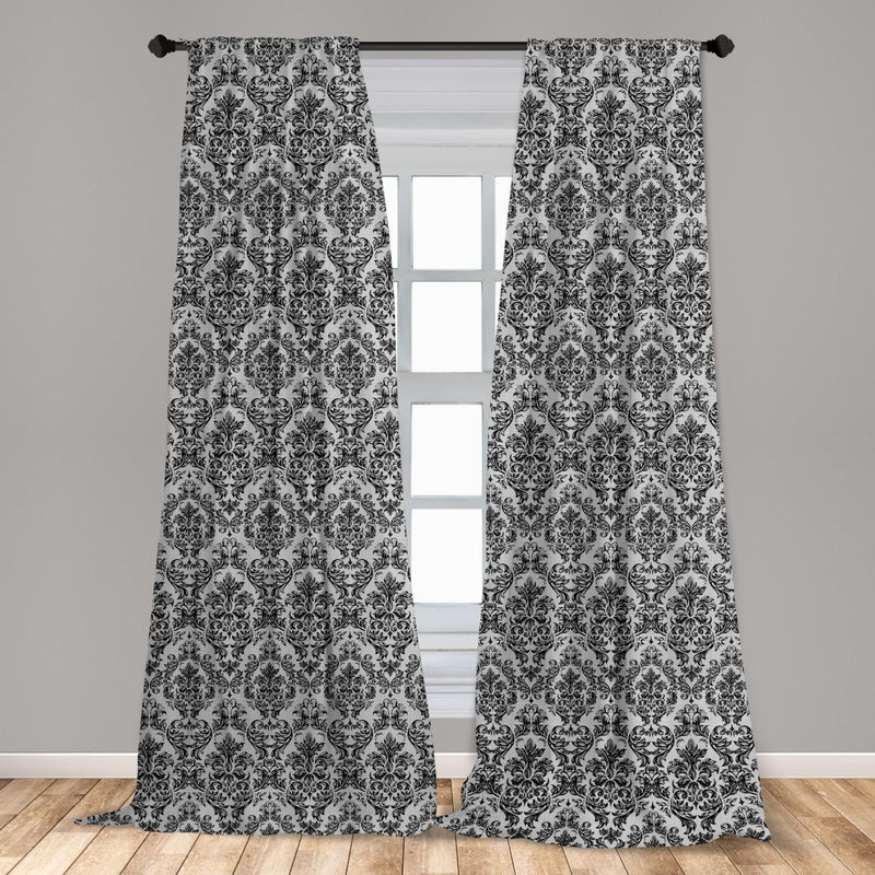 Ambesonne Baroque Window Curtains  Vintage Lace Style Pattern of Antique Victorian Motifs Renaissance Influences  Lightweight Decor 2-Panel Set with Rod Pocket  Pair of - 28"" x 95""  Charcoal - Image 3