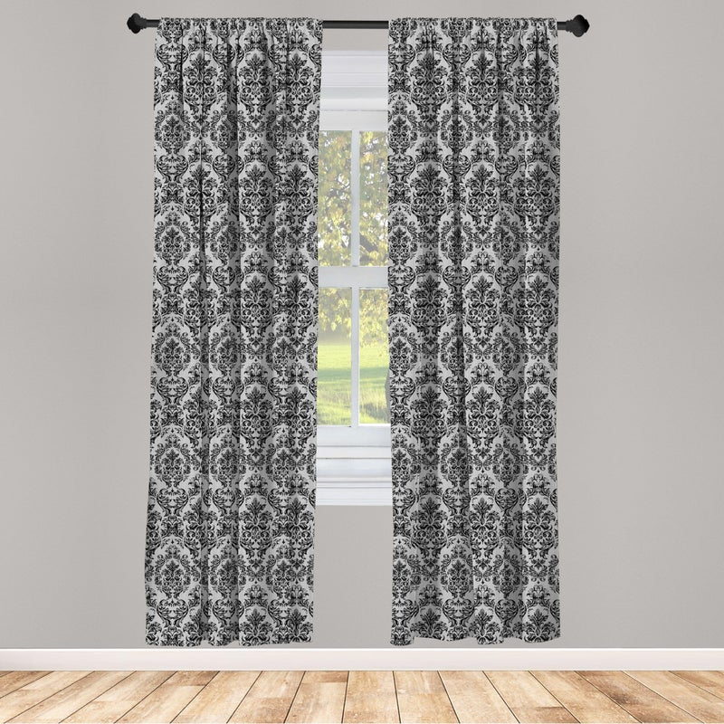 Ambesonne Baroque Window Curtains  Vintage Lace Style Pattern of Antique Victorian Motifs Renaissance Influences  Lightweight Decor 2-Panel Set with Rod Pocket  Pair of - 28"" x 95""  Charcoal - Image 2
