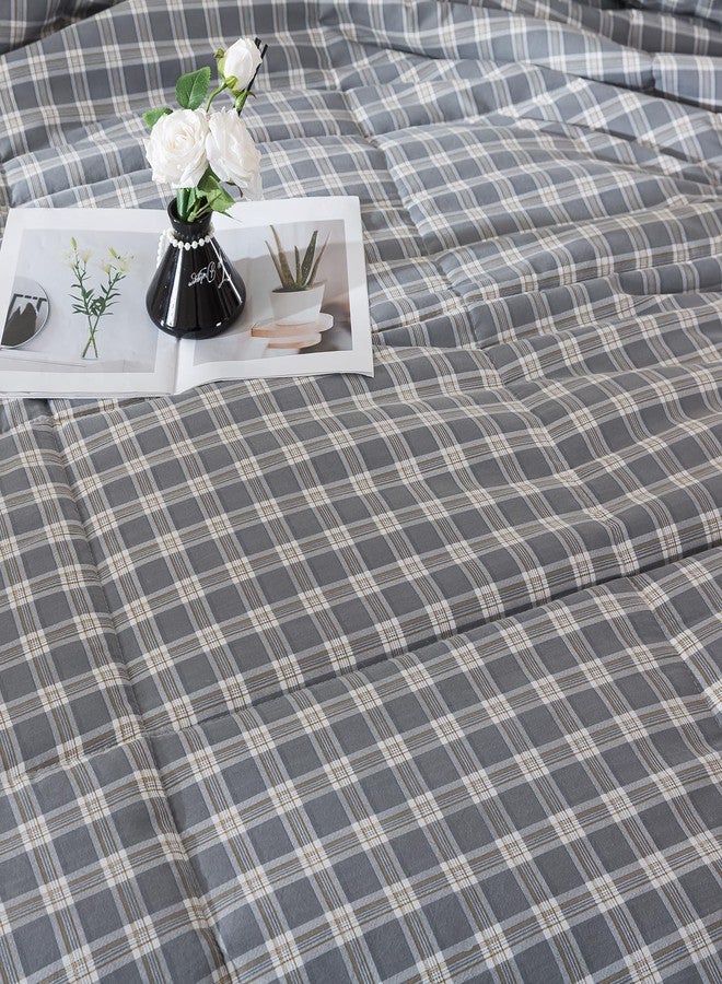 Caressma Checkered Comforter Set Twin Size, Gray Plaid Comforter Bedding Set, Vintage Grid Gingham Comforter Home Decor for All Seasons - Image 3
