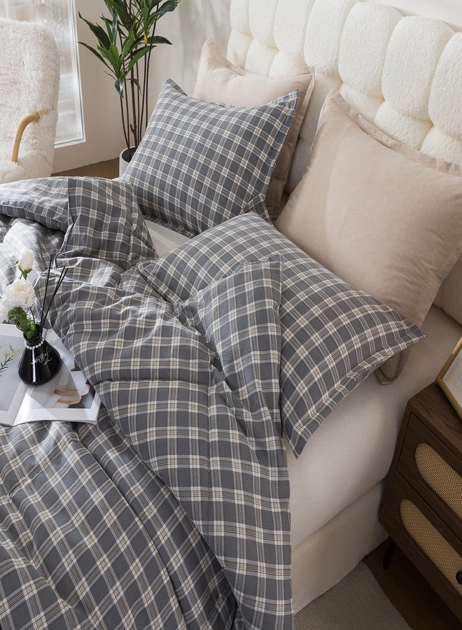 Caressma Checkered Comforter Set Twin Size, Gray Plaid Comforter Bedding Set, Vintage Grid Gingham Comforter Home Decor for All Seasons - Image 5