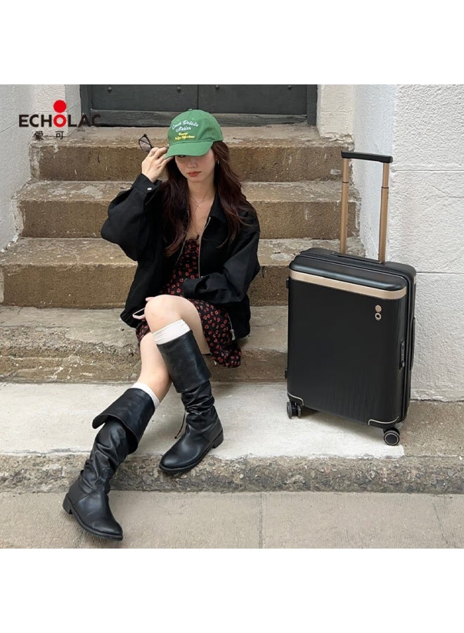 إيكولاك Echolac حقيبة سفر كبيرة السعة على طريقة المشاهير، أمتعة سفر دولية عربة مقاومة للخدش تشاو، أسود، 20 بوصة، Pc142 - Image 5
